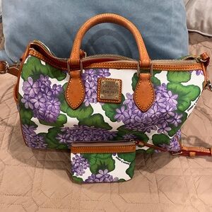 Dooney & Bourke Satchel with Purple and Green Floral Design